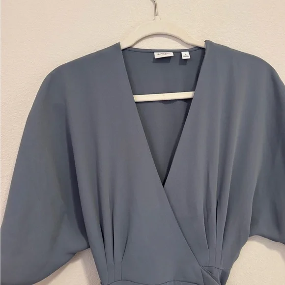 Aritzia Light Slate Gray Wrap Midi Dress with Tie Belt - Picture 4 of 5